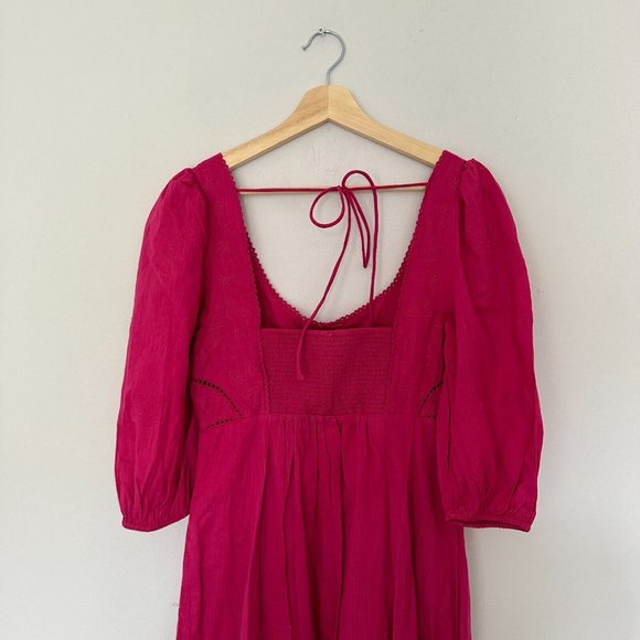 Free People Lisa Embroidered Lace Midi Dress Size S Pink Puff Sleeves Boho BNWT - Picture 16 of 16